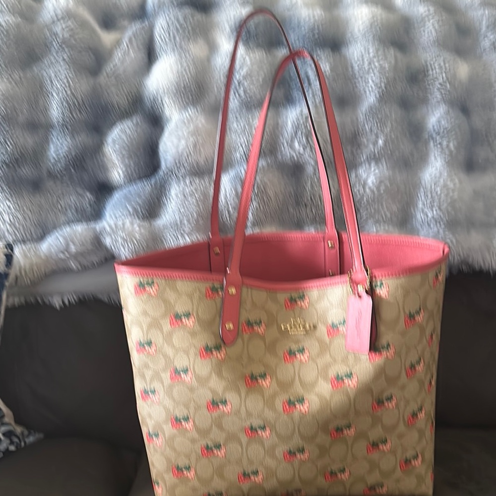 Coach Pink and Tan Monogram Tote Bag